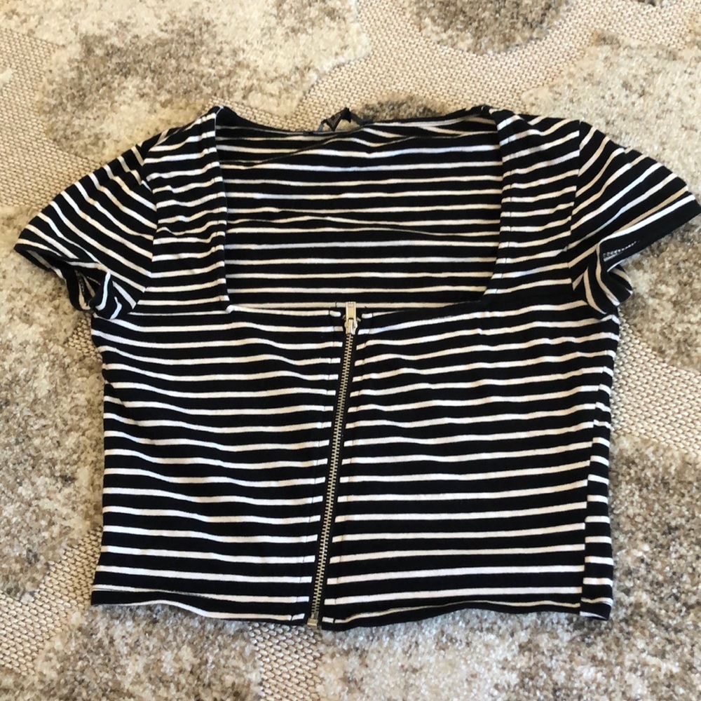 F21 Blue and White Striped Crop Top